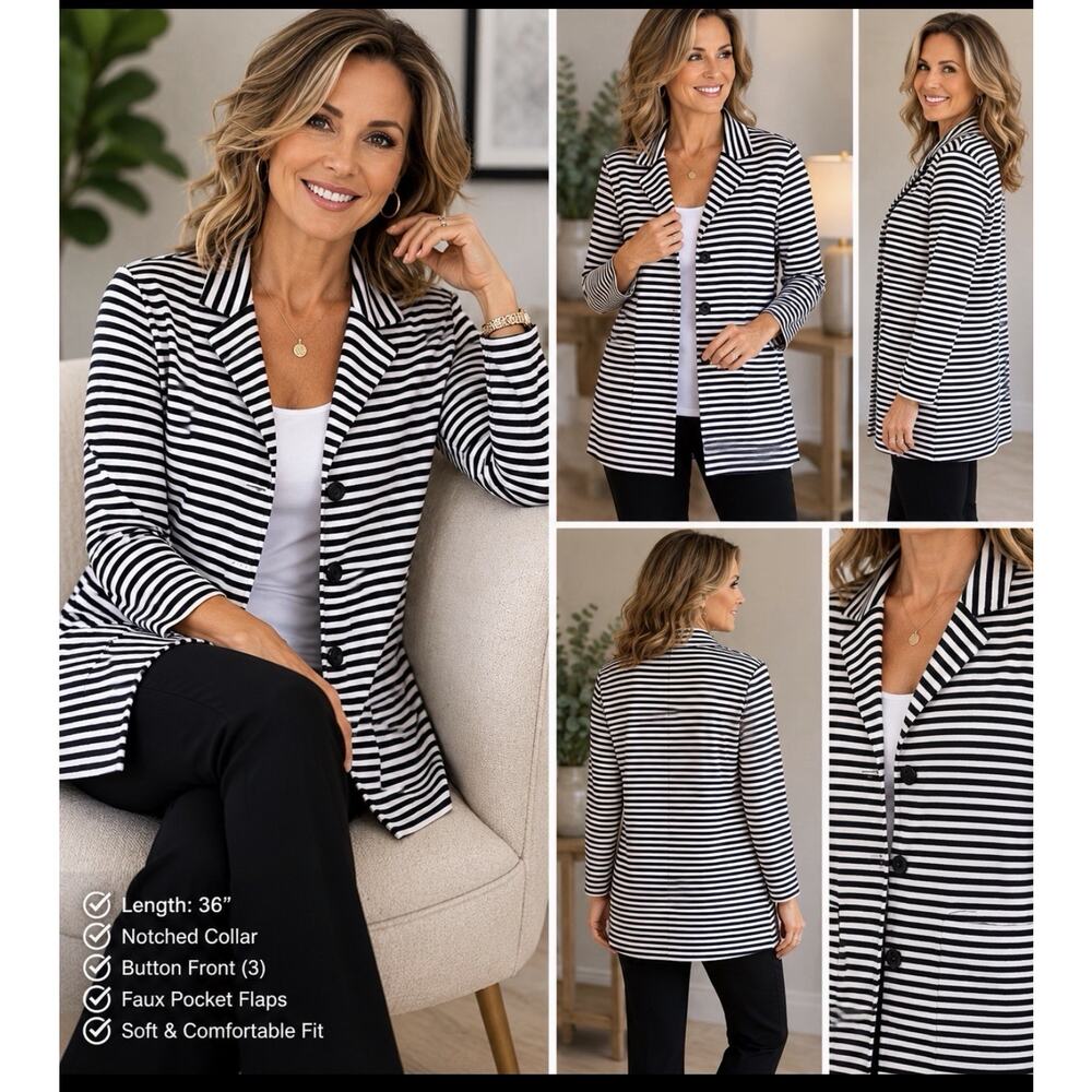 Exclusively Misook Black White Acrylic Knit Blazer Jacket Size 1X Plus